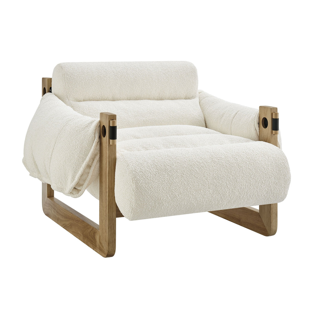 Modway Furniture Sorelle Retro Sling Lounge Chair with Rubberwood Frame and Overstuffed Fabric Cushions White EEI-7813-OAK-CRE