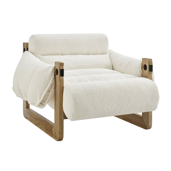 Modway Furniture Sorelle Retro Sling Lounge Chair with Rubberwood Frame and Overstuffed Fabric Cushions White EEI-7813-OAK-CRE