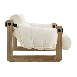 Modway Furniture Sorelle Retro Sling Lounge Chair with Rubberwood Frame and Overstuffed Fabric Cushions White EEI-7813-OAK-CRE