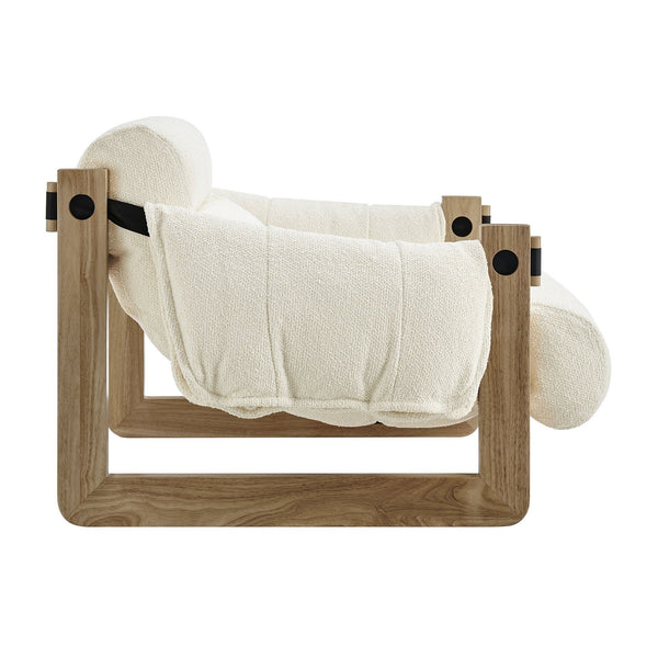 Modway Furniture Sorelle Retro Sling Lounge Chair with Rubberwood Frame and Overstuffed Fabric Cushions White EEI-7813-OAK-CRE