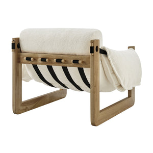 Modway Furniture Sorelle Retro Sling Lounge Chair with Rubberwood Frame and Overstuffed Fabric Cushions White EEI-7813-OAK-CRE