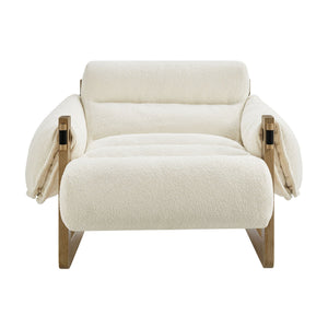 Modway Furniture Sorelle Retro Sling Lounge Chair with Rubberwood Frame and Overstuffed Fabric Cushions White EEI-7813-OAK-CRE