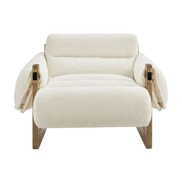 Modway Furniture Sorelle Retro Sling Lounge Chair with Rubberwood Frame and Overstuffed Fabric Cushions White EEI-7813-OAK-CRE