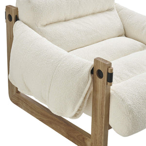 Modway Furniture Sorelle Retro Sling Lounge Chair with Rubberwood Frame and Overstuffed Fabric Cushions White EEI-7813-OAK-CRE