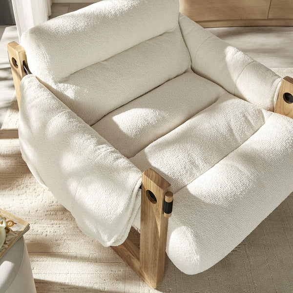 Modway Furniture Sorelle Retro Sling Lounge Chair with Rubberwood Frame and Overstuffed Fabric Cushions White EEI-7813-OAK-CRE