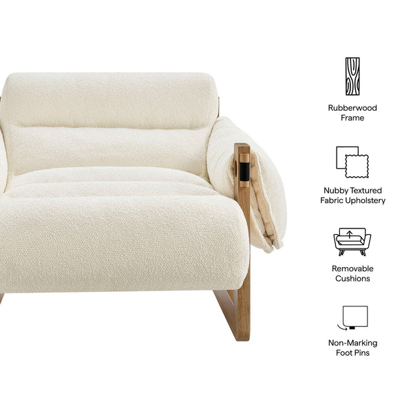 Modway Furniture Sorelle Retro Sling Lounge Chair with Rubberwood Frame and Overstuffed Fabric Cushions White EEI-7813-OAK-CRE