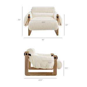 Modway Furniture Sorelle Retro Sling Lounge Chair with Rubberwood Frame and Overstuffed Fabric Cushions White EEI-7813-OAK-CRE