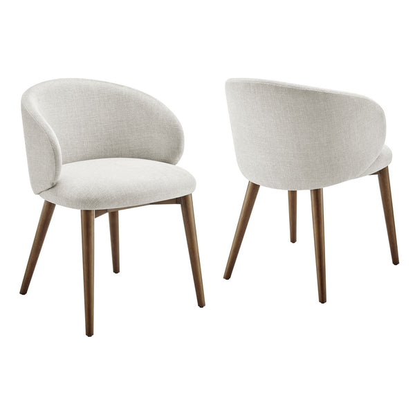 Modway Furniture Anelle Modway Linen Fabric Barrel Back Dining Chairs Mid-Century Set for Two White EEI-7814-LIN