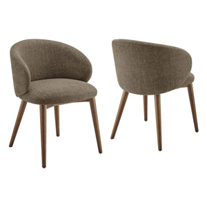Modway Furniture Anelle Modway Linen Fabric Barrel Back Dining Chairs Mid-Century Set for Two Brown EEI-7814-MOC