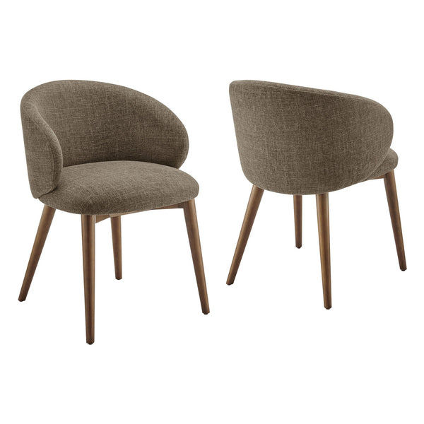 Modway Furniture Anelle Modway Linen Fabric Barrel Back Dining Chairs Mid-Century Set for Two Brown EEI-7814-MOC