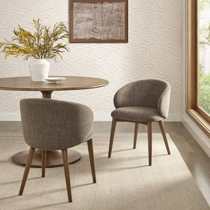Modway Furniture Anelle Modway Linen Fabric Barrel Back Dining Chairs Mid-Century Set for Two Brown EEI-7814-MOC