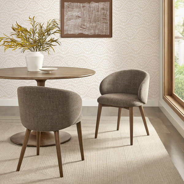 Modway Furniture Anelle Modway Linen Fabric Barrel Back Dining Chairs Mid-Century Set for Two Brown EEI-7814-MOC