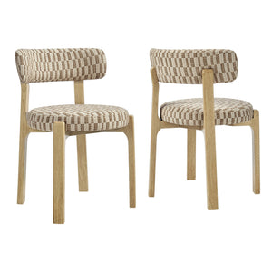 Modway Furniture Marsha Retro Checkered Upholstered Dining Chair Set with Rubberwood Legs for Kitchen Brown EEI-7815-MIN