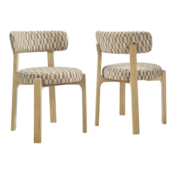 Modway Furniture Marsha Retro Checkered Upholstered Dining Chair Set with Rubberwood Legs for Kitchen Brown EEI-7815-MIN