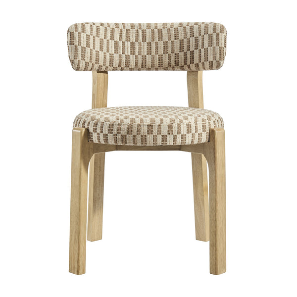 Modway Furniture Marsha Retro Checkered Upholstered Dining Chair Set with Rubberwood Legs for Kitchen Brown EEI-7815-MIN