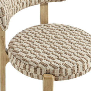 Modway Furniture Marsha Retro Checkered Upholstered Dining Chair Set with Rubberwood Legs for Kitchen Brown EEI-7815-MIN