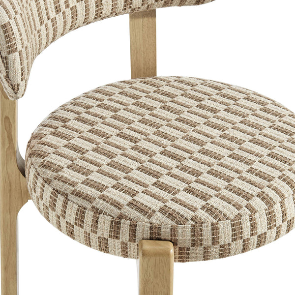 Modway Furniture Marsha Retro Checkered Upholstered Dining Chair Set with Rubberwood Legs for Kitchen Brown EEI-7815-MIN