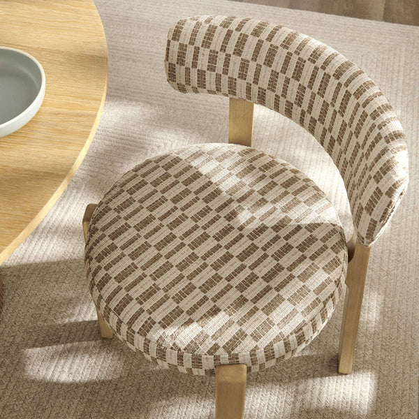 Modway Furniture Marsha Retro Checkered Upholstered Dining Chair Set with Rubberwood Legs for Kitchen Brown EEI-7815-MIN