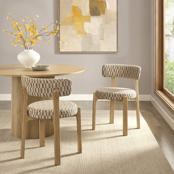 Modway Furniture Marsha Retro Checkered Upholstered Dining Chair Set with Rubberwood Legs for Kitchen Brown EEI-7815-MIN