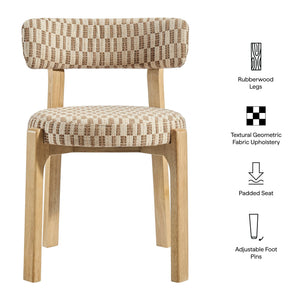Modway Furniture Marsha Retro Checkered Upholstered Dining Chair Set with Rubberwood Legs for Kitchen Brown EEI-7815-MIN
