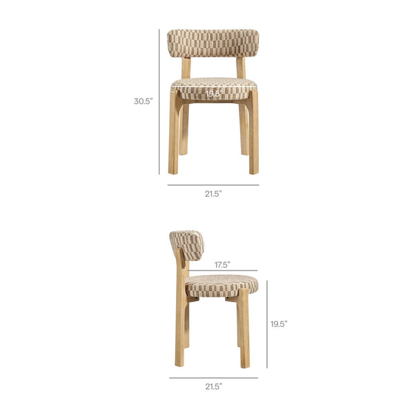 Modway Furniture Marsha Retro Checkered Upholstered Dining Chair Set with Rubberwood Legs for Kitchen Brown EEI-7815-MIN