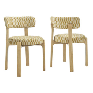 Modway Furniture Marsha Retro Checkered Upholstered Dining Chair Set with Rubberwood Legs for Kitchen Yellow EEI-7815-SNR