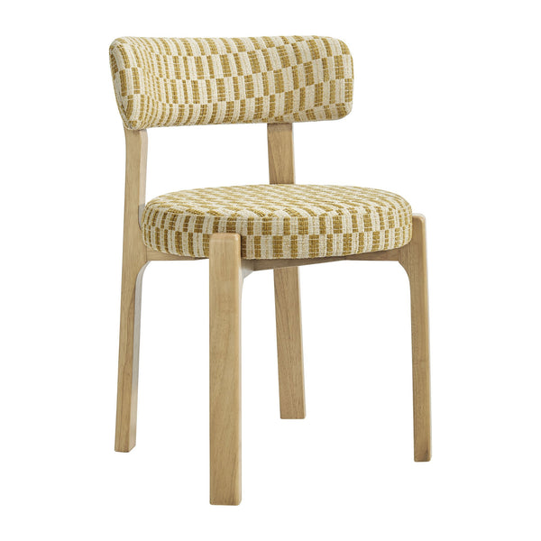 Modway Furniture Marsha Retro Checkered Upholstered Dining Chair Set with Rubberwood Legs for Kitchen Yellow EEI-7815-SNR