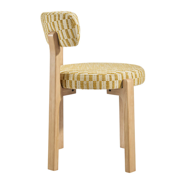 Modway Furniture Marsha Retro Checkered Upholstered Dining Chair Set with Rubberwood Legs for Kitchen Yellow EEI-7815-SNR