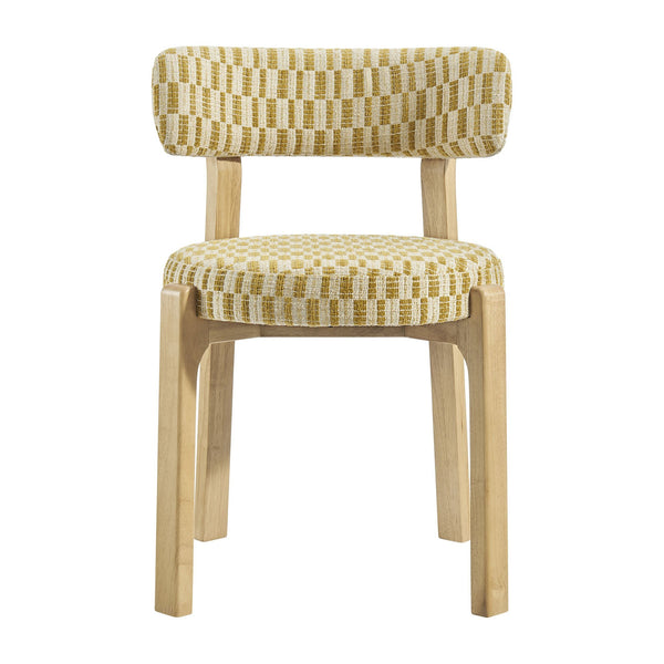 Modway Furniture Marsha Retro Checkered Upholstered Dining Chair Set with Rubberwood Legs for Kitchen Yellow EEI-7815-SNR