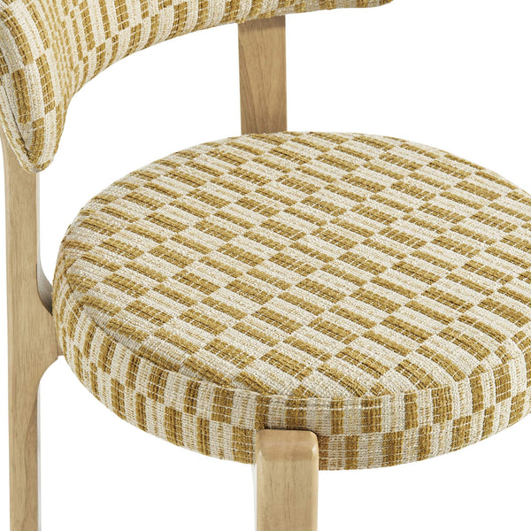 Modway Furniture Marsha Retro Checkered Upholstered Dining Chair Set with Rubberwood Legs for Kitchen Yellow EEI-7815-SNR