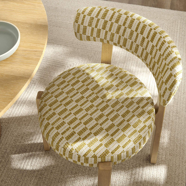 Modway Furniture Marsha Retro Checkered Upholstered Dining Chair Set with Rubberwood Legs for Kitchen Yellow EEI-7815-SNR