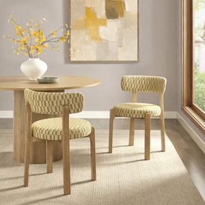 Modway Furniture Marsha Retro Checkered Upholstered Dining Chair Set with Rubberwood Legs for Kitchen Yellow EEI-7815-SNR