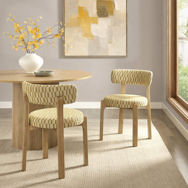 Modway Furniture Marsha Retro Checkered Upholstered Dining Chair Set with Rubberwood Legs for Kitchen Yellow EEI-7815-SNR