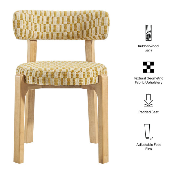 Modway Furniture Marsha Retro Checkered Upholstered Dining Chair Set with Rubberwood Legs for Kitchen Yellow EEI-7815-SNR