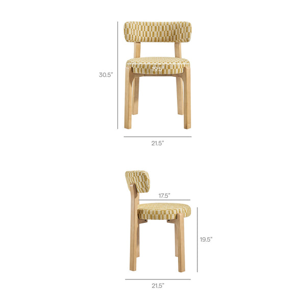 Modway Furniture Marsha Retro Checkered Upholstered Dining Chair Set with Rubberwood Legs for Kitchen Yellow EEI-7815-SNR