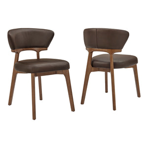 Modway Furniture Daphne Pebbled Vegan Leather Barrel Dining Chairs with Tapered Wood Legs Set of 2 Brown - A EEI-7816-ESP