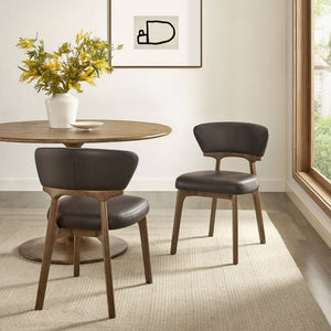 Modway Furniture Daphne Pebbled Vegan Leather Barrel Dining Chairs with Tapered Wood Legs Set of 2 Brown - A EEI-7816-ESP