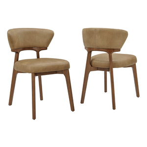 Modway Furniture Daphne Pebbled Vegan Leather Barrel Dining Chairs with Tapered Wood Legs Set of 2 Brown - B EEI-7816-TST