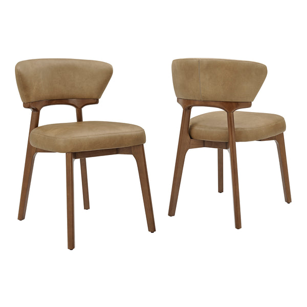 Modway Furniture Daphne Pebbled Vegan Leather Barrel Dining Chairs with Tapered Wood Legs Set of 2 Brown - B EEI-7816-TST