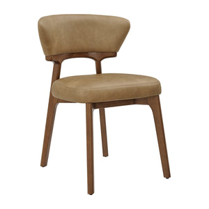 Modway Furniture Daphne Pebbled Vegan Leather Barrel Dining Chairs with Tapered Wood Legs Set of 2 Brown - B EEI-7816-TST