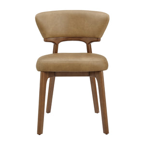 Modway Furniture Daphne Pebbled Vegan Leather Barrel Dining Chairs with Tapered Wood Legs Set of 2 Brown - B EEI-7816-TST