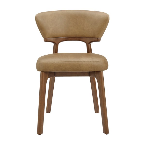 Modway Furniture Daphne Pebbled Vegan Leather Barrel Dining Chairs with Tapered Wood Legs Set of 2 Brown - B EEI-7816-TST