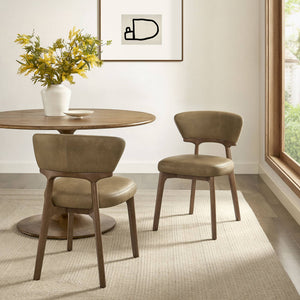 Modway Furniture Daphne Pebbled Vegan Leather Barrel Dining Chairs with Tapered Wood Legs Set of 2 Brown - B EEI-7816-TST