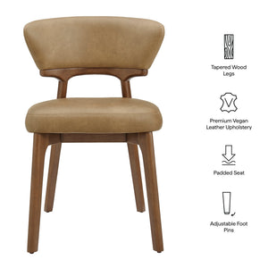 Modway Furniture Daphne Pebbled Vegan Leather Barrel Dining Chairs with Tapered Wood Legs Set of 2 Brown - B EEI-7816-TST