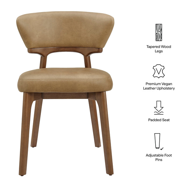 Modway Furniture Daphne Pebbled Vegan Leather Barrel Dining Chairs with Tapered Wood Legs Set of 2 Brown - B EEI-7816-TST