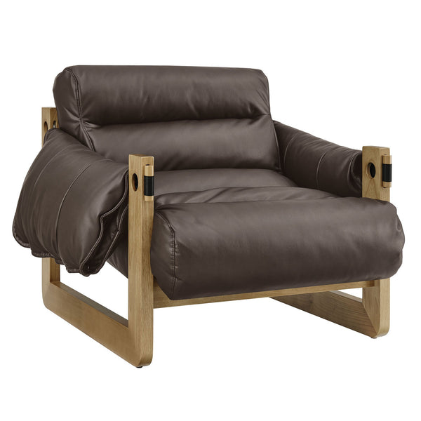 Modway Furniture Sorelle Pebbled Vegan Leather Sling Lounge Chair with Rubberwood Frame Mid-Century Style Espresso EEI-7817-ESP