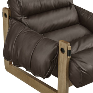 Modway Furniture Sorelle Pebbled Vegan Leather Sling Lounge Chair with Rubberwood Frame Mid-Century Style Espresso EEI-7817-ESP