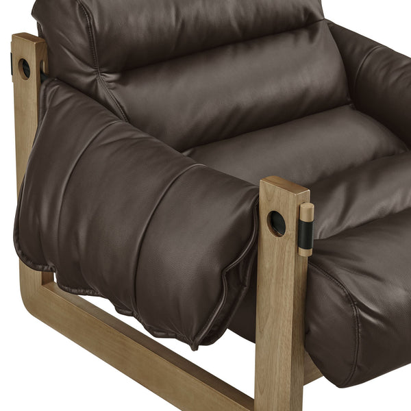 Modway Furniture Sorelle Pebbled Vegan Leather Sling Lounge Chair with Rubberwood Frame Mid-Century Style Espresso EEI-7817-ESP