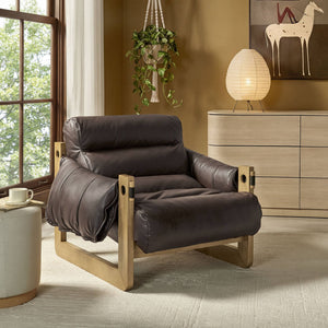 Modway Furniture Sorelle Pebbled Vegan Leather Sling Lounge Chair with Rubberwood Frame Mid-Century Style Espresso EEI-7817-ESP