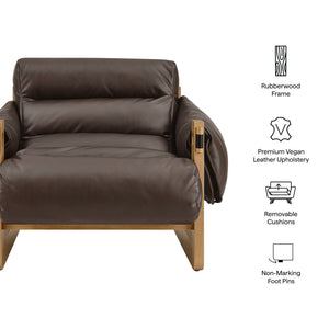 Modway Furniture Sorelle Pebbled Vegan Leather Sling Lounge Chair with Rubberwood Frame Mid-Century Style Espresso EEI-7817-ESP